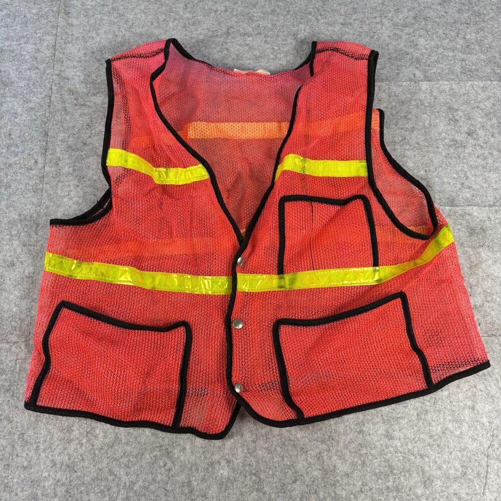 Vintage Inatronics Seattle Orange Mesh Reflective Safety Vest Workwear Snap USA
